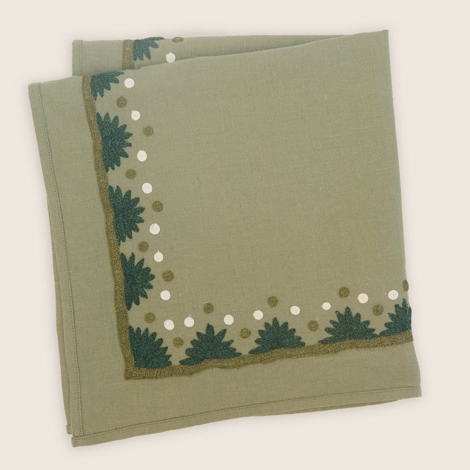 Maison Venu Starburst Hand Block Printed Napkin in Evergreen Linen Cotton blend