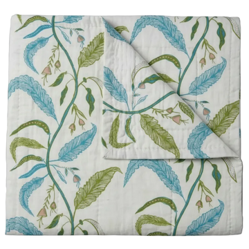 Maison Venu Tuileries Hand Block Printed  Quilt in Foliage Linen Cotton blend 