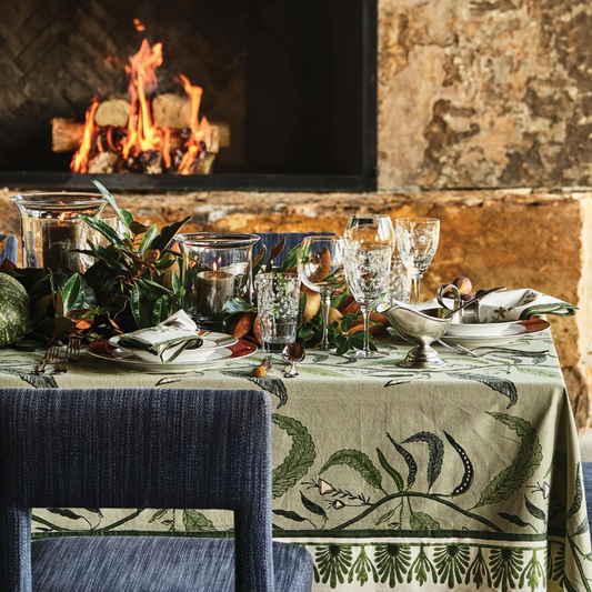Tuileries Tablecloth Blockprinted Trim