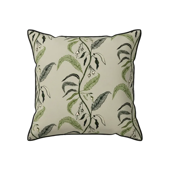 Maison Venu Tuileries Hand Block Printed  Decorative Pillow in Evergreen Linen Cotton blend