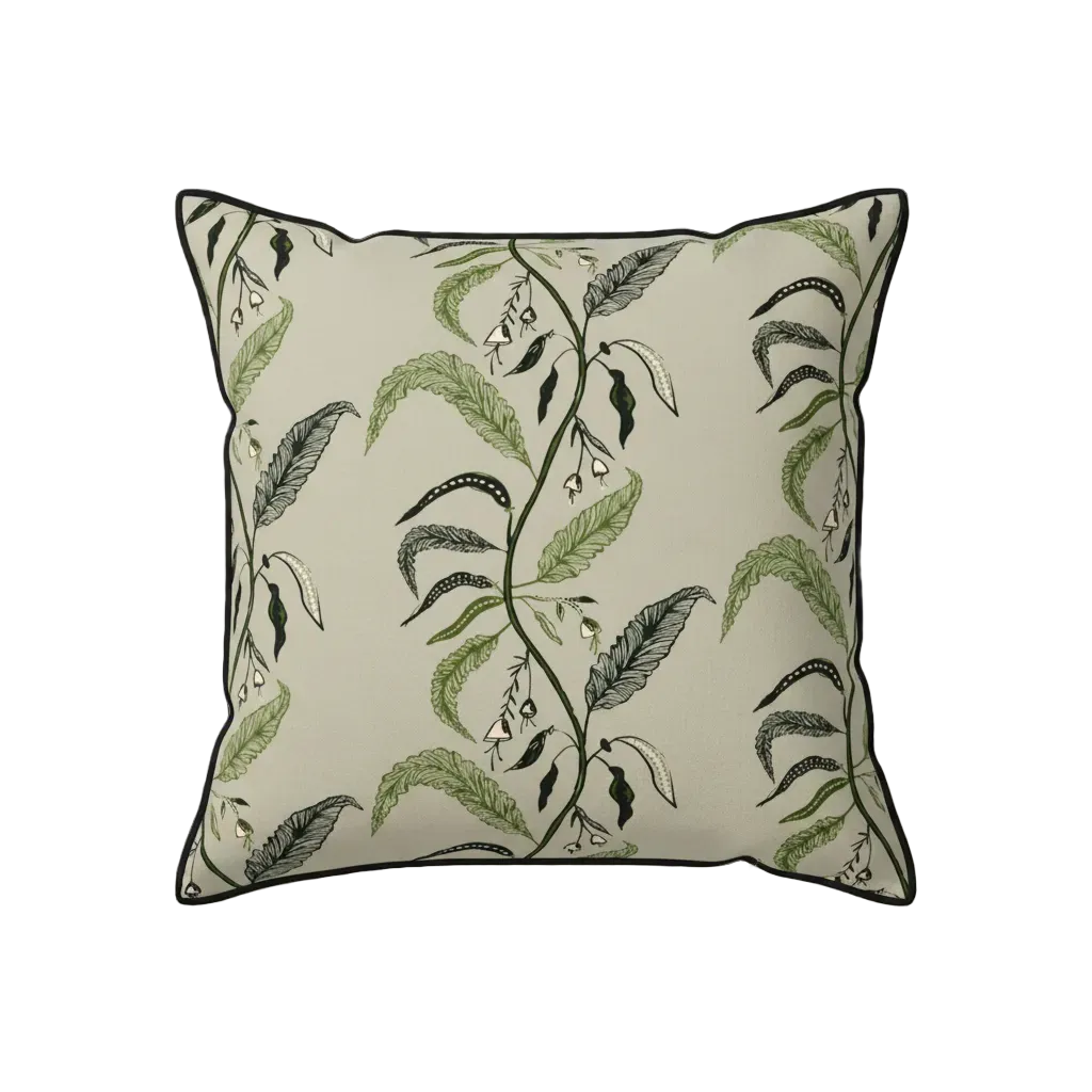 Maison Venu Tuileries Hand Block Printed  Decorative Pillow in Evergreen Linen Cotton blend