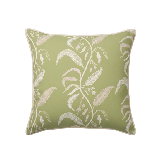 Maison Venu Tuileries Hand Block Printed  Decorative Pillow in Grass Linen Cotton blend