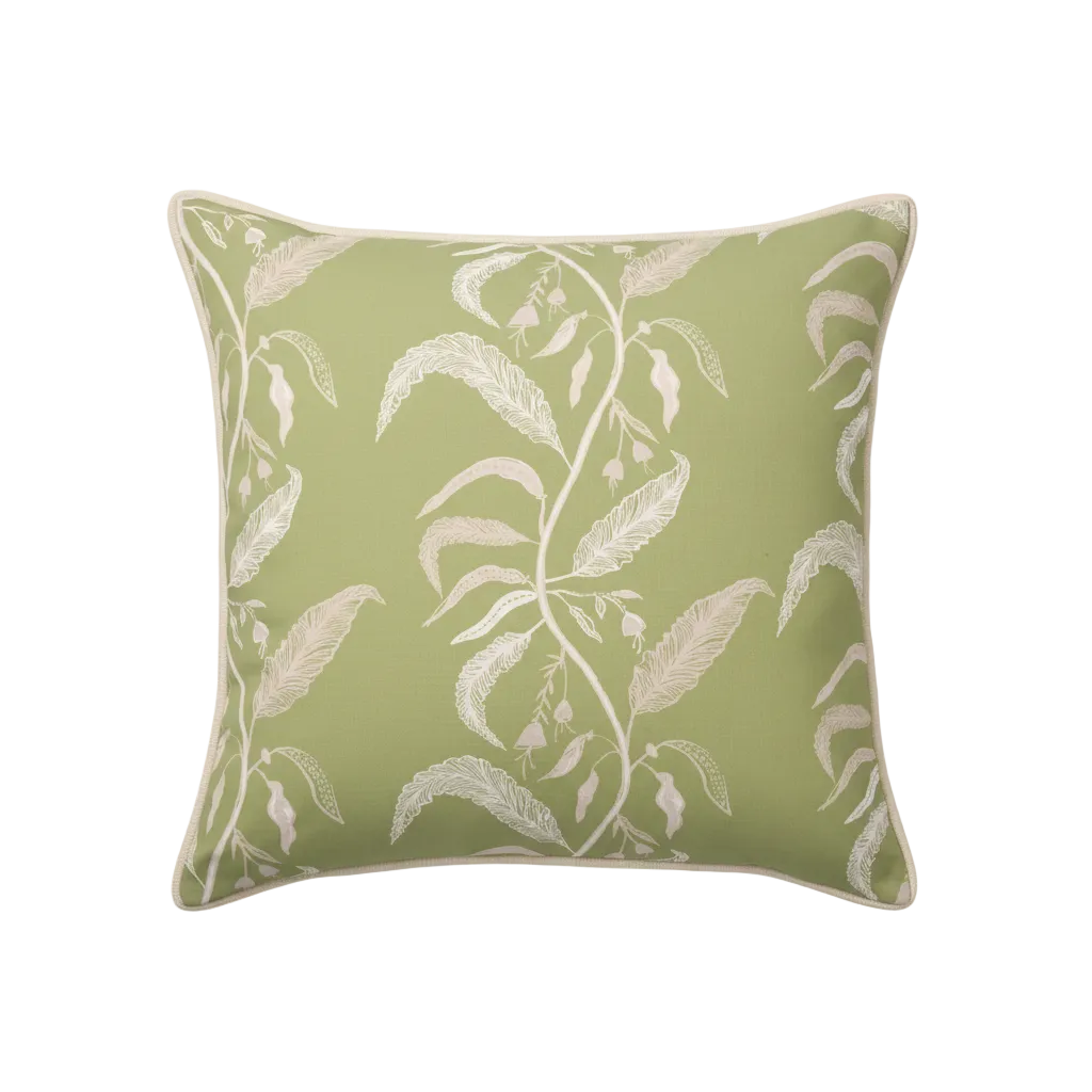 Maison Venu Tuileries Hand Block Printed  Decorative Pillow in Grass Linen Cotton blend