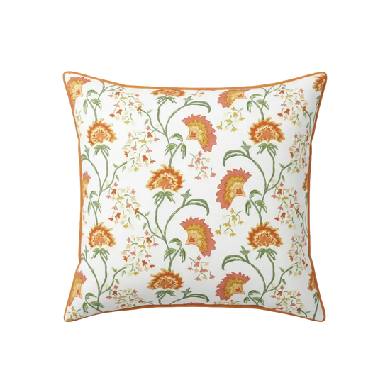 Maison Venu Beatrice Hand Block Printed Garden Decorative Pillow in Clay Linen Cotton blend