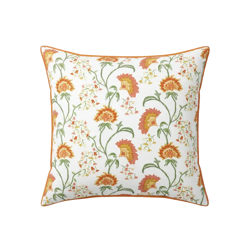 Maison Venu Beatrice Hand Block Printed Garden Decorative Pillow in Clay Linen Cotton blend