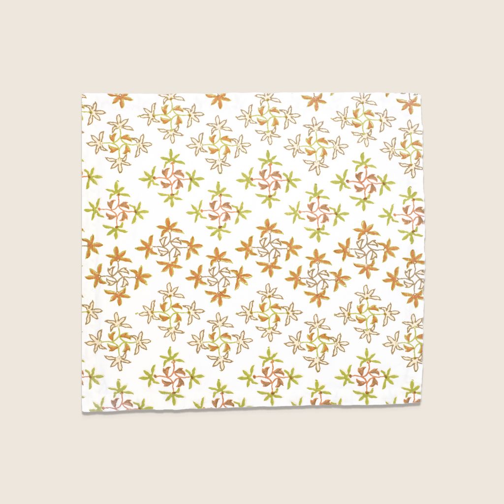 Maison Venu Celeste Hand Block Printed Napkin in Rose Garden Linen Cotton blend
