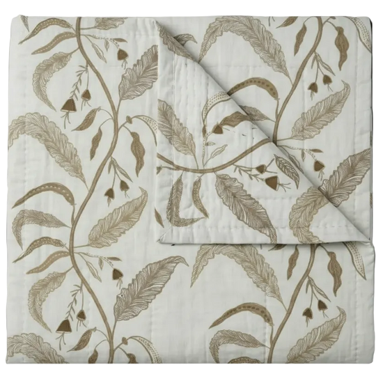Maison Venu Tuileries Hand Block Printed  Quilt in Natural Linen Cotton blend 