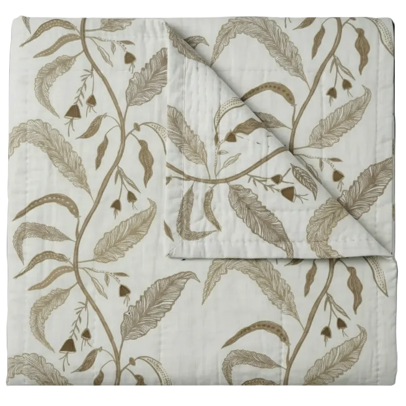 Maison Venu Tuileries Hand Block Printed  Quilt in Natural Linen Cotton blend 