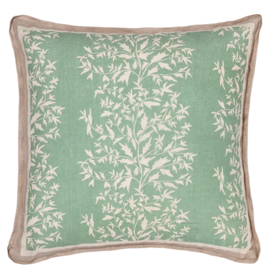 Maison Venu Primrose Hand Block Printed  Decorative Pillow in Sagebrush Linen Cotton blend