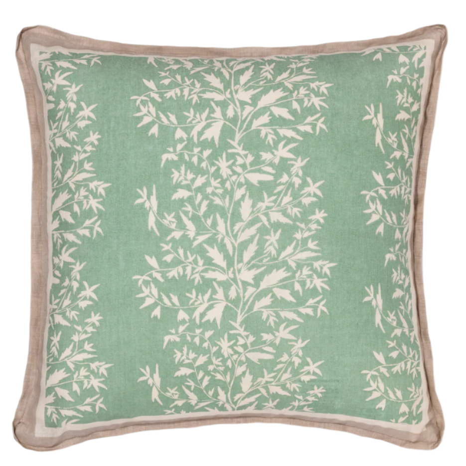 Maison Venu Primrose Hand Block Printed  Decorative Pillow in Sagebrush Linen Cotton blend